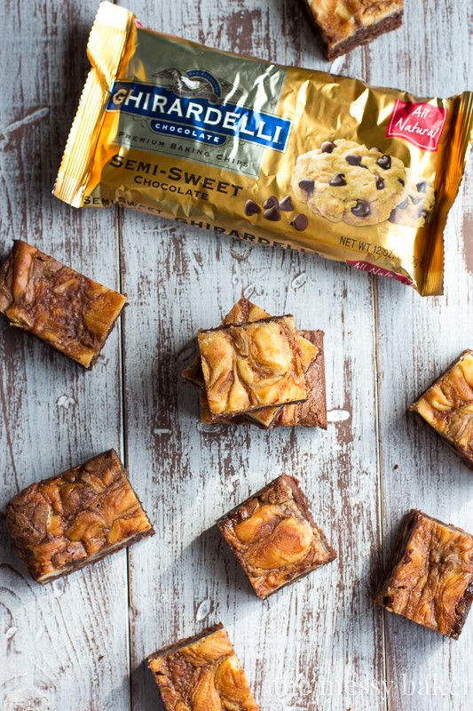 Turtle Cheesecake Swirl Brownies from www.themessybakerblog.com
