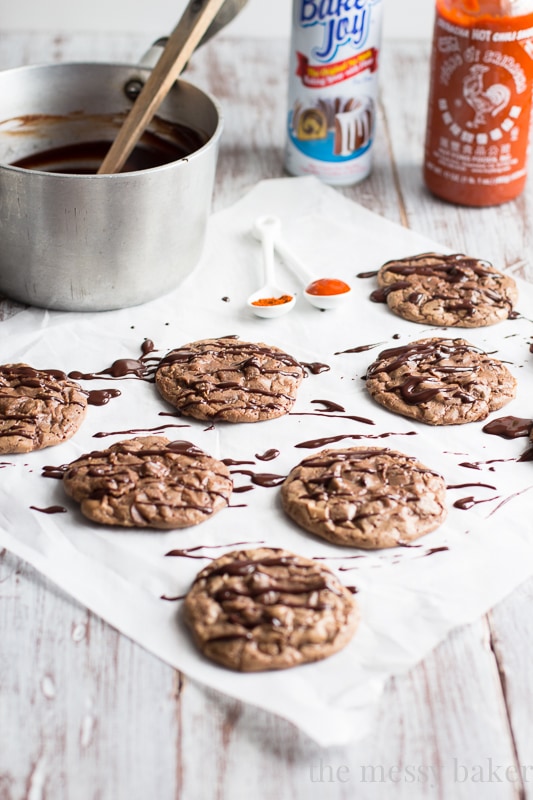Chocolate Brownie Cookies with Sriracha Ganache | www.themessybakerblog.com 