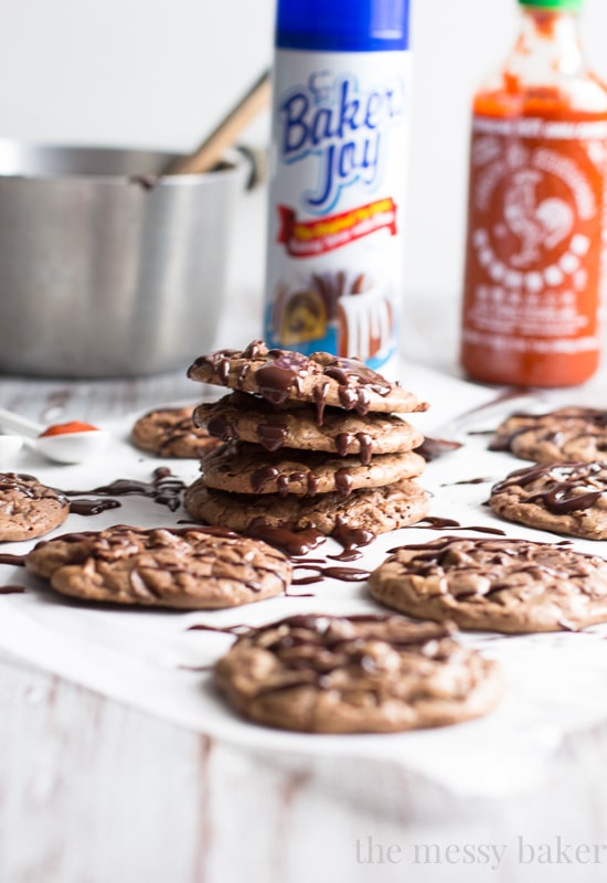 Chocolate Brownie Cookies with Sriracha Ganache | www.themessybakerblog.com 