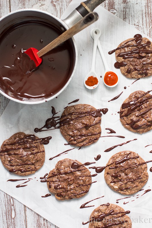 Chocolate Brownie Cookies with Sriracha Ganache | www.themessybakerblog.com