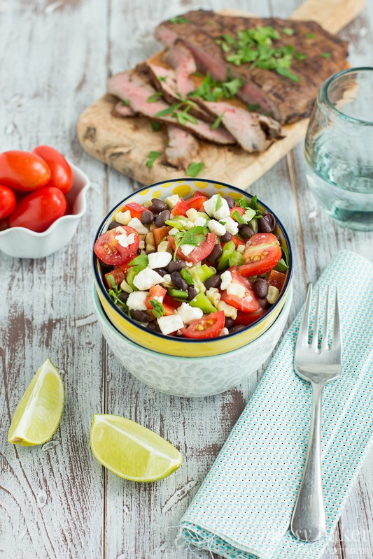 Grilled Corn & Black Bean Salad with Mesquite Flank Steak | www.themessybakerblog.com