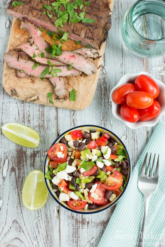 Grilled Corn & Black Bean Salad with Mesquite Flank Steak | www.themessybakerblog.com