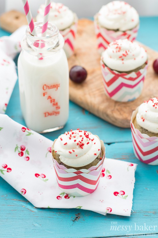 Cherry Chocolate Chip Cupcakes with Vanilla Bean Buttercream | www.themessybakerblog.com