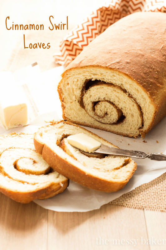 Two fresh loaves of Cinnamon Swirl Bread | www.themessybakerblog.com