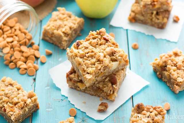 Sweet, Gooey Butterscotch Apple Crumb Bars | www.themessybakerblog.com