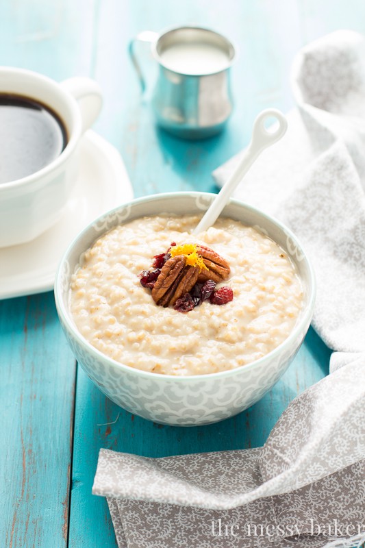 Eggnog Steel Cut Oatmeal | www.themessybakerblog.com