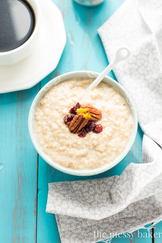Eggnog Steel Cut Oatmeal | www.themessybakerblog.com