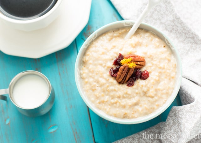 Eggnog Steel Cut Oatmeal | www.themessybakerblog.com