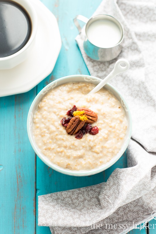 Eggnog Steel Cut Oatmeal | www.themessybakerblog.com