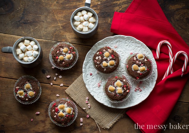 Hot Chocolate Peppermint Muffins | www.themessybakerblog.com