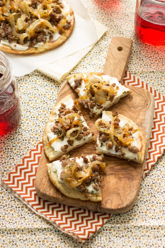 Sausage & Caramelized Onion Pita Pizza