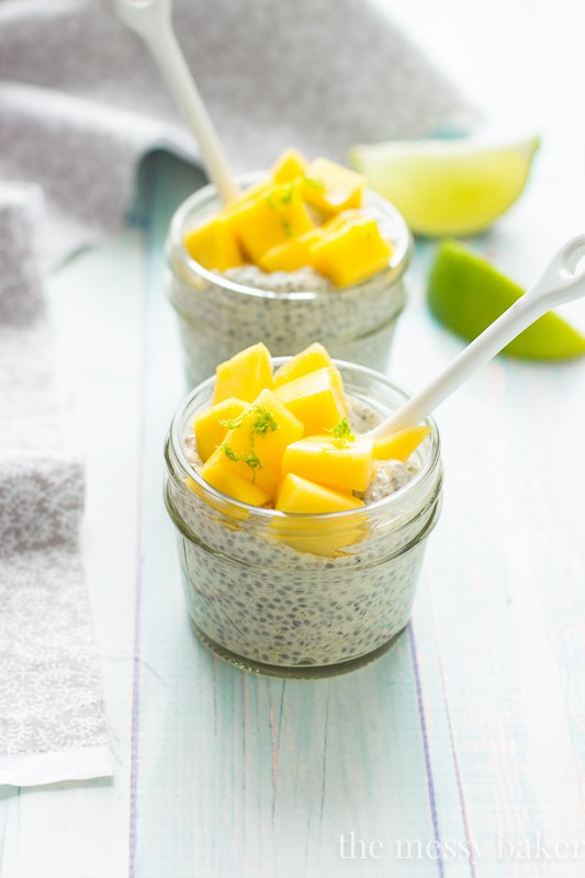 Mango Chia Seed Pudding topped with Honeyed Mangoes