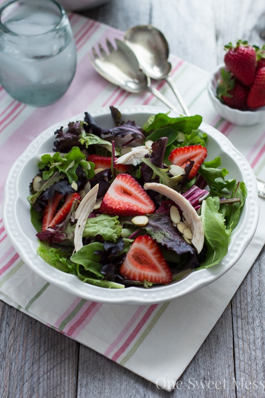Chicken, Strawberry & Toasted Almond Salad with Strawberry Balsamic Vinaigrette