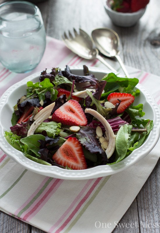 Chicken, Strawberry & Toasted Almond Salad with Strawberry Balsamic Vinaigrette