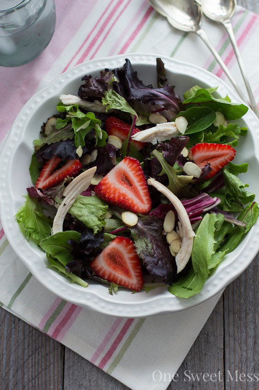 Chicken, Strawberry & Toasted Almond Salad with Strawberry Balsamic Vinaigrette