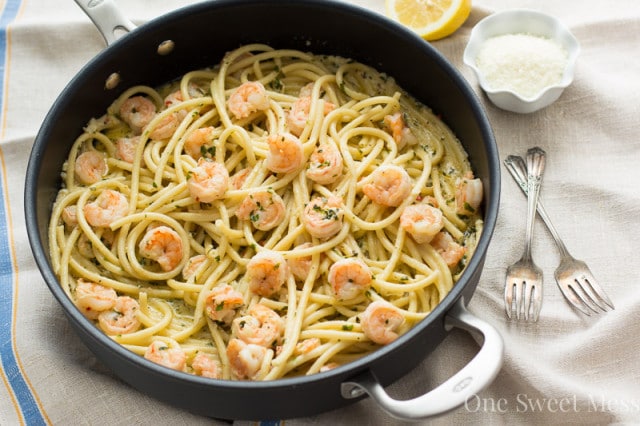 15-Minute Shrimp Linguine with Lemon Butter Cream Sauce