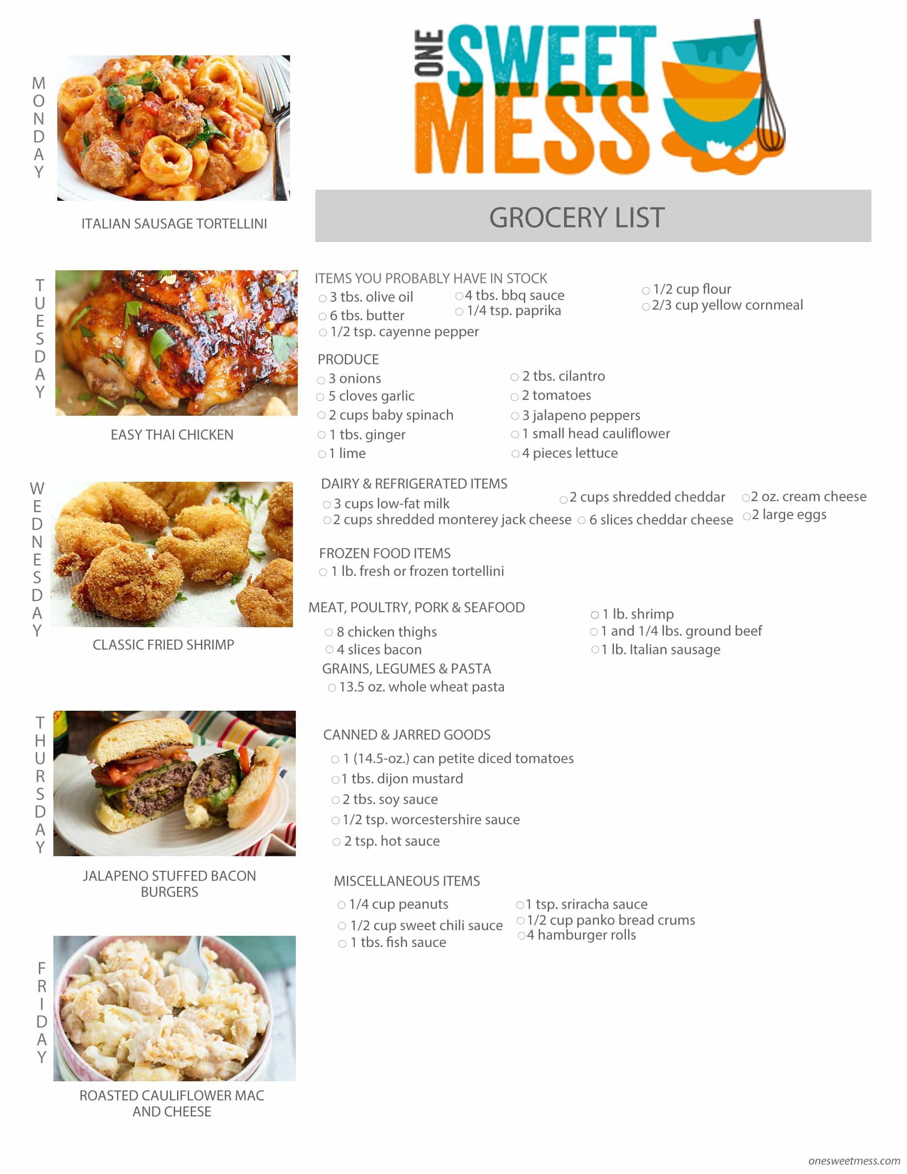 Weekly Meal Plan + Printable Grocery List