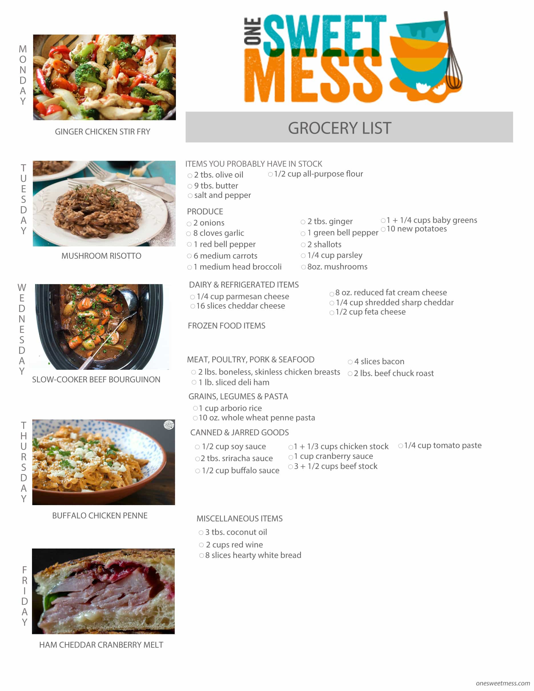 Weekly Meal Plan + Printable Grocery List