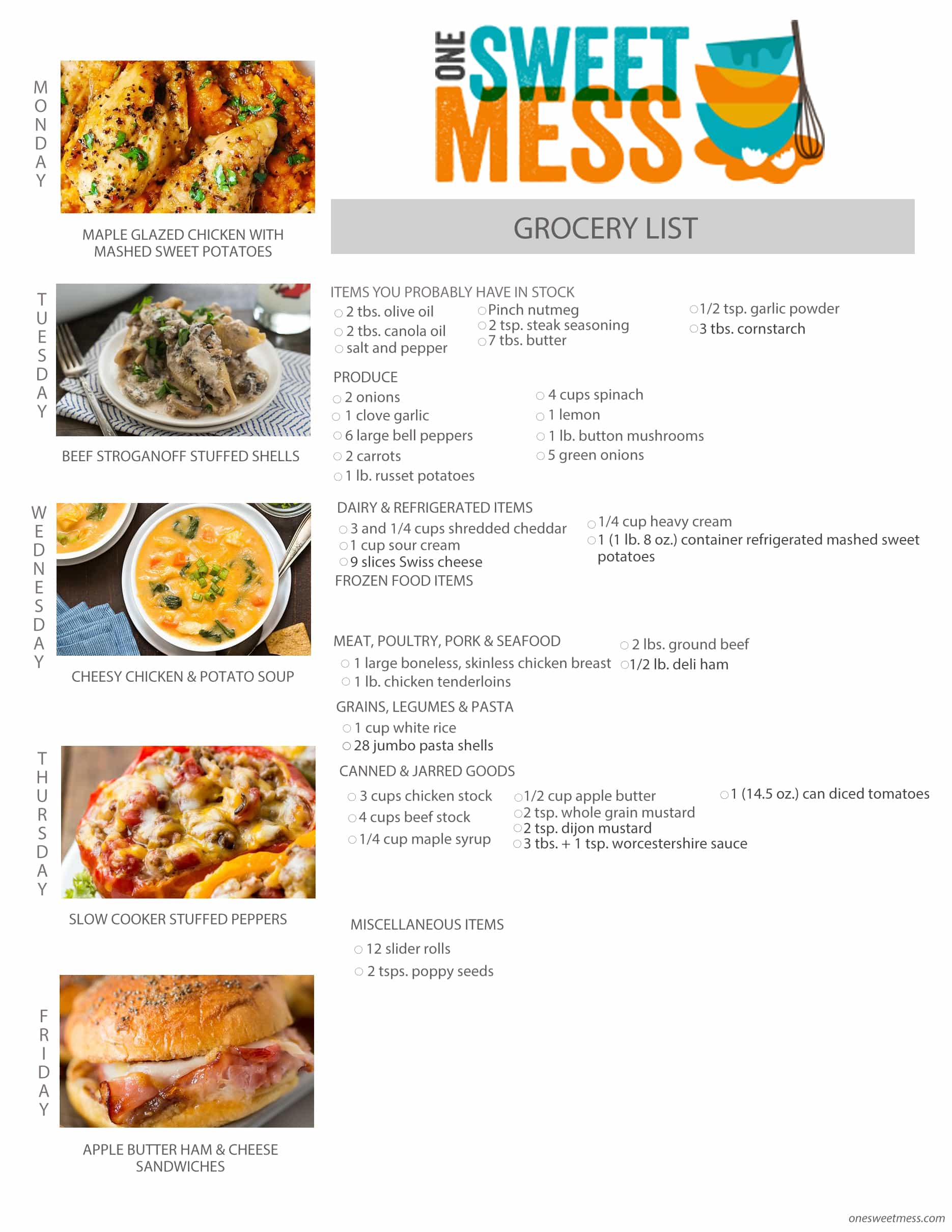 Week of February 15th, 2016 Meal Plan + Printable Grocery List