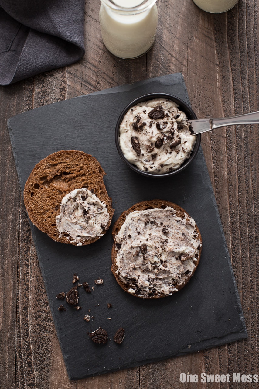 Chocolate Bagels with Cookies & Cream Whipped Cream Cheese