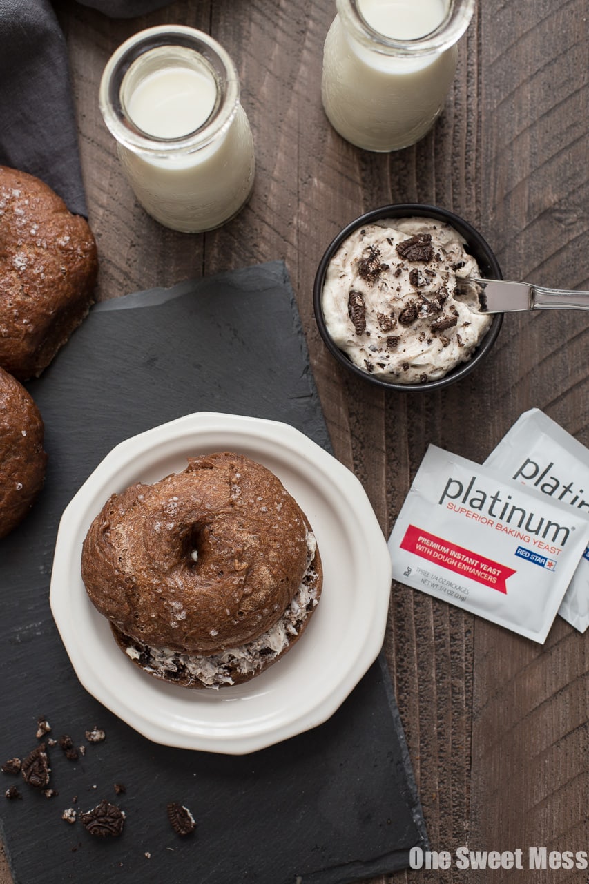 Chocolate Bagels with Cookies & Cream Whipped Cream Cheese