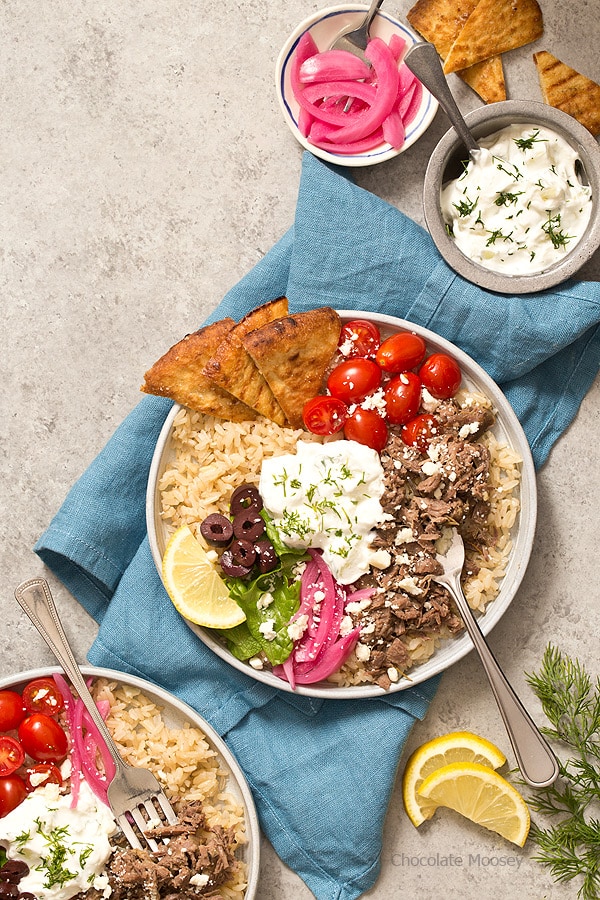 Slow Cooker Gyro Rice Bowls