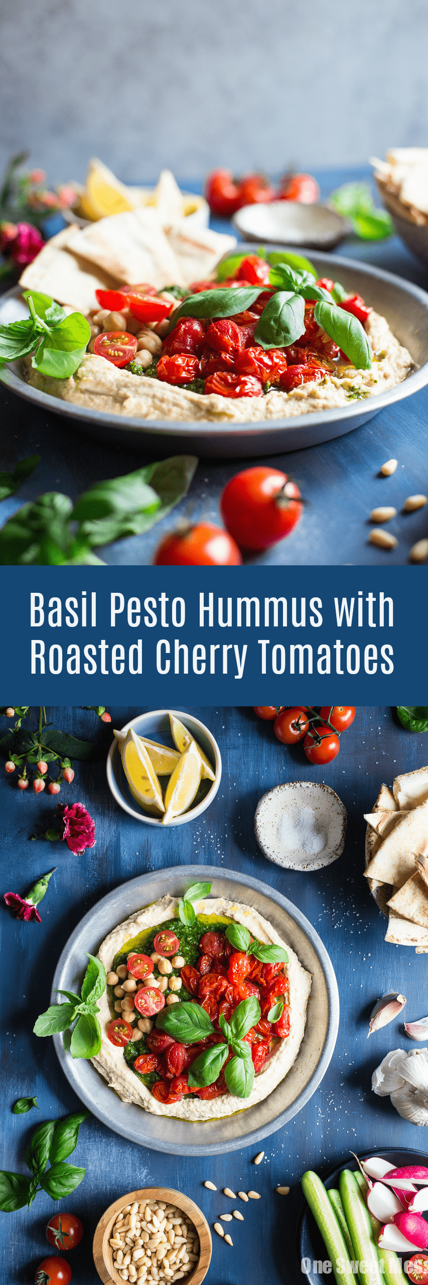 Basil Pesto Hummus with Roasted Cherry Tomatoes
