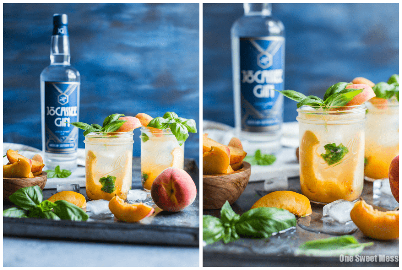 Peach Basil Gin Fizz Cocktail