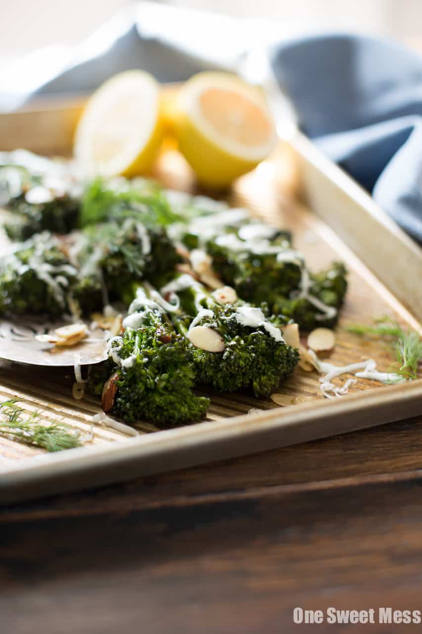 Roasted Broccolini with Dill Yogurt Sauce