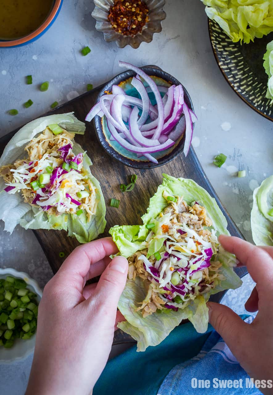 Gluten-Free Maple Mustard Pulled Chicken Lettuce Wraps