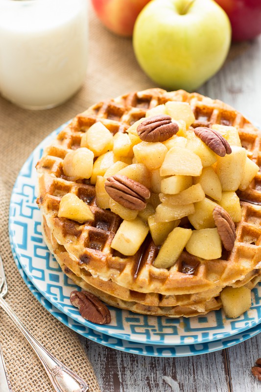 Gluten-Free Cinnamon Chip Waffles with Caramelized Apples | www.themessybakerblog.com