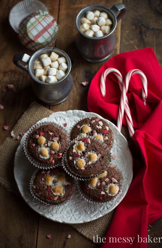 Hot Chocolate Peppermint Muffins | www.themessybakerblog.com