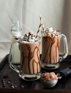 Chocolate Peanut Butter Roasted Banana Milkshake | www.themessybakerblog.com