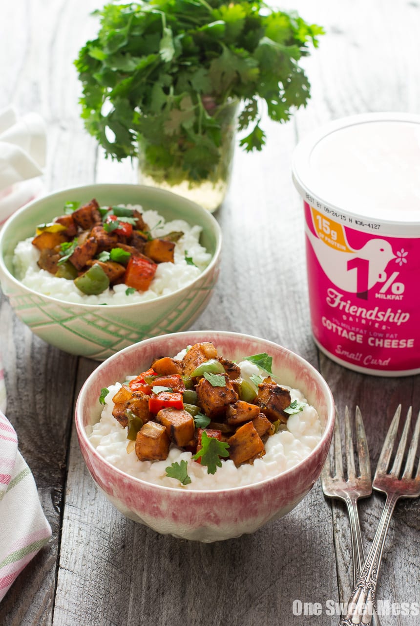 Sweet Potato Fajita Cottage Cheese Bowls {Vegetarian + Gluten-Free}