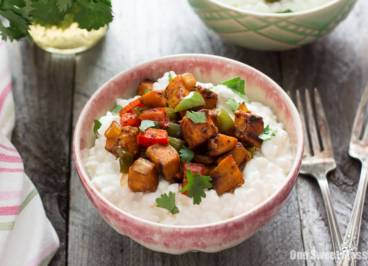 Sweet Potato Fajita Cottage Cheese Bowls {Vegetarian + Gluten-Free}