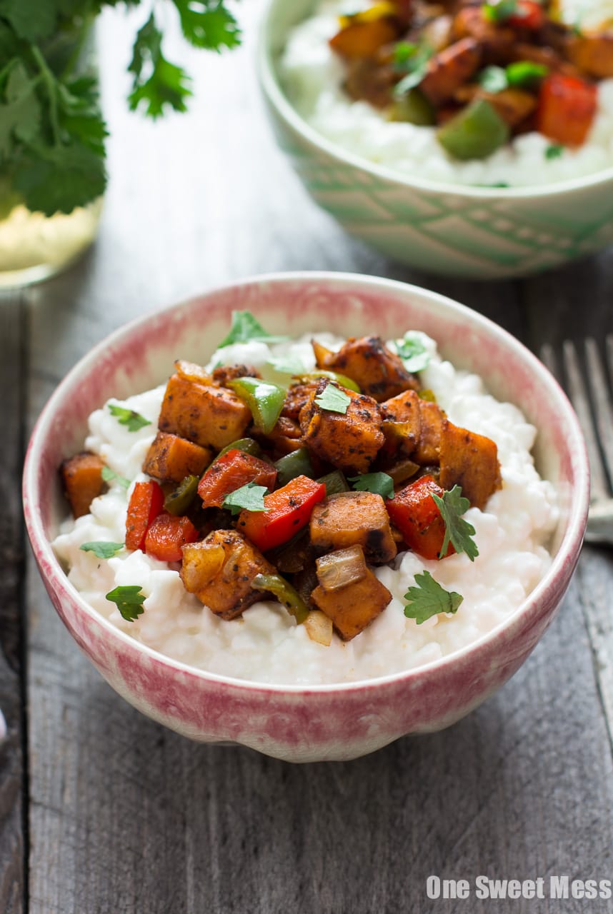 Sweet Potato Fajita Cottage Cheese Bowls {Vegetarian + Gluten-Free}