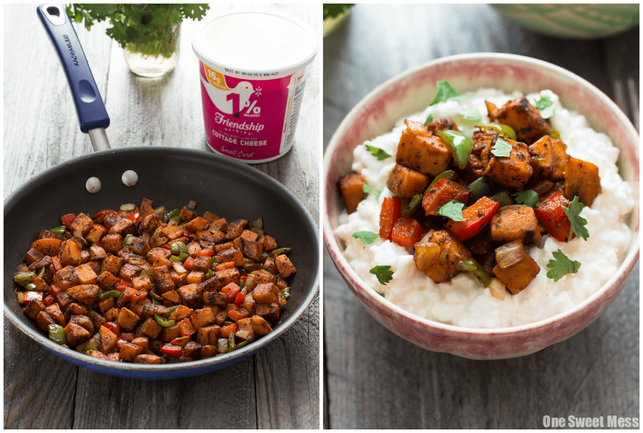 Sweet Potato Fajita Cottage Cheese Bowls {Vegetarian +Gluten-Free}