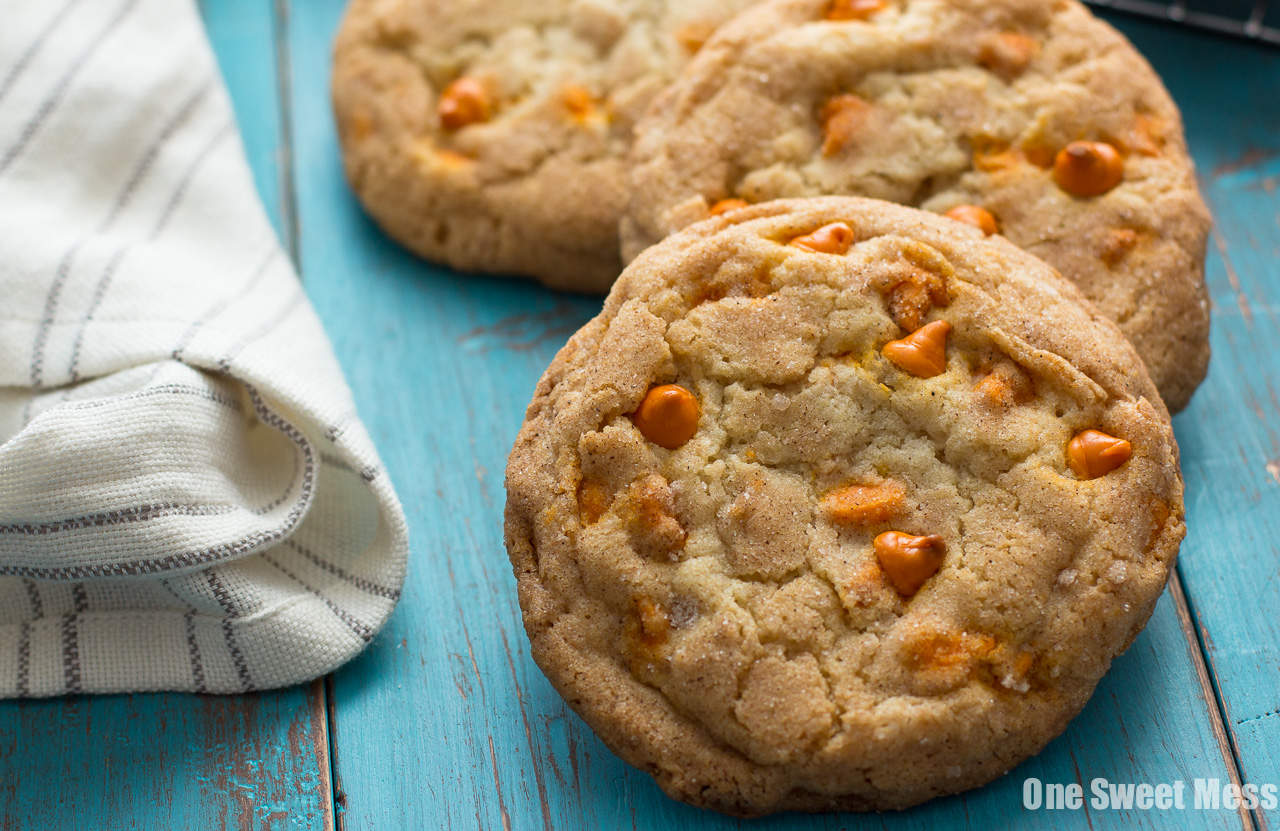 Pumpkin Spice Snickerdoodles: These soft, gooey cookies are loaded with pumpkin spice baking chips and rolled in a pumpkin spice sugar mixture.