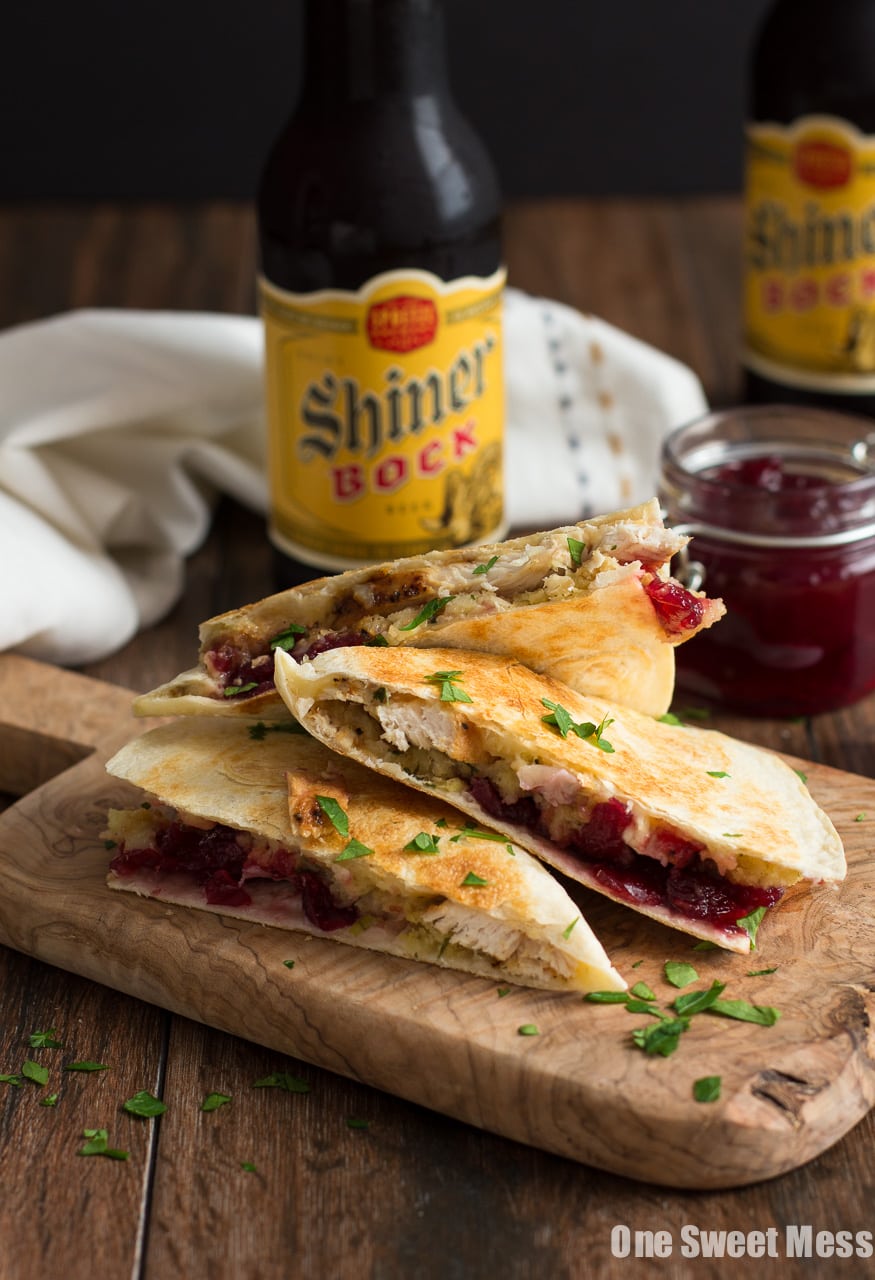 Turkey, Stuffing & Cranberry Quesadilla: All the Thanksgiving leftovers get stuffed between a toasted flour tortilla with smoked cheese.