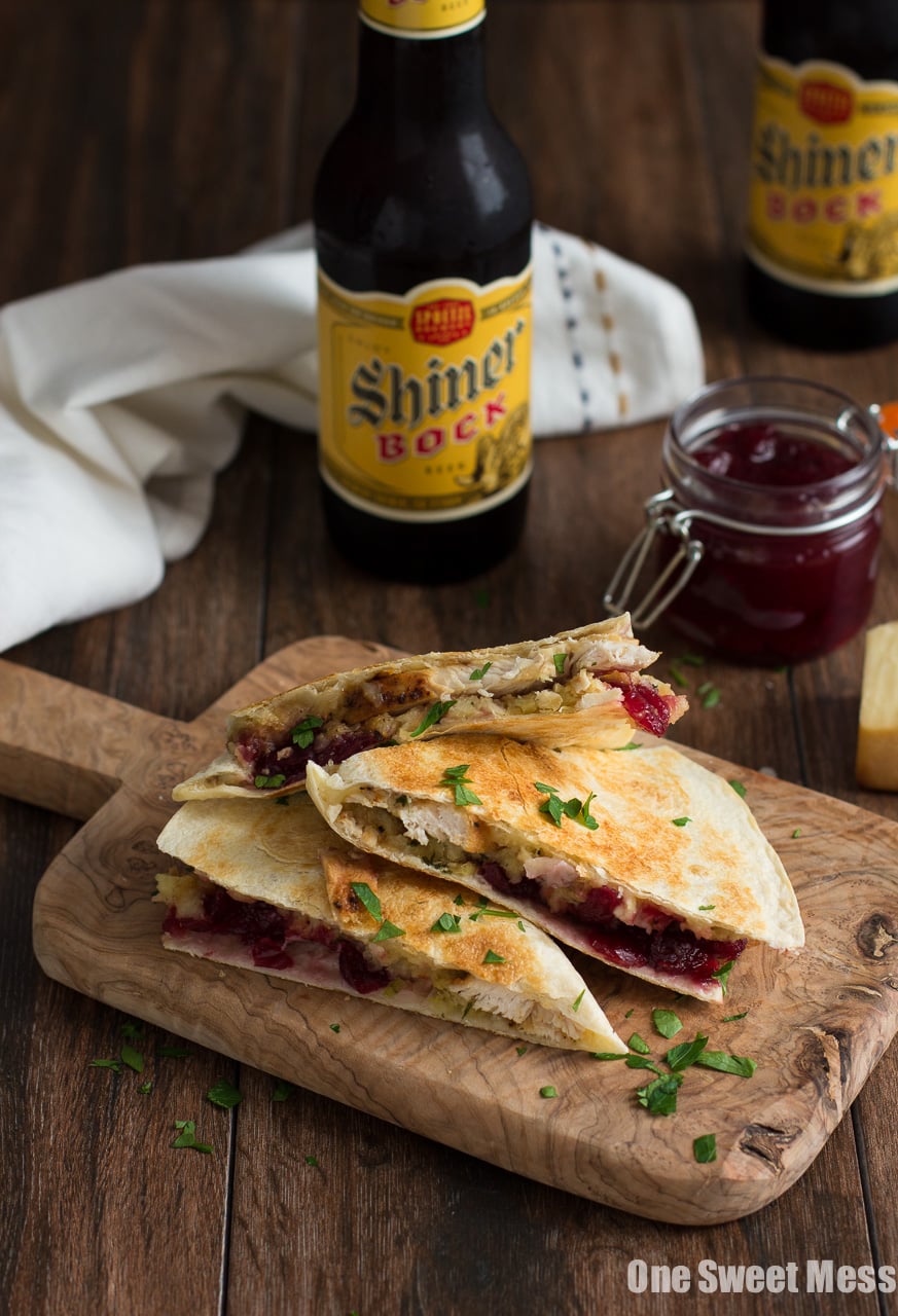 Turkey, Stuffing & Cranberry Quesadilla: All the Thanksgiving leftovers get stuffed between a toasted flour tortilla with smoked cheese.