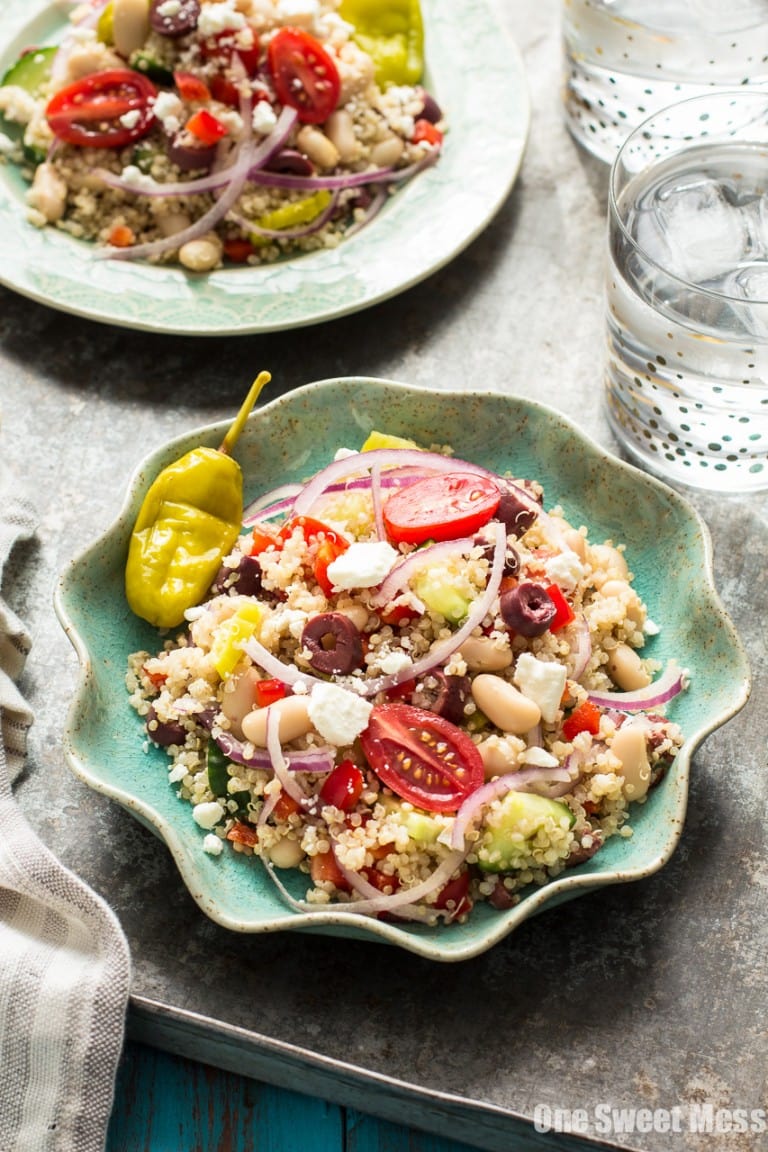 Greek Quinoa Salad {GlutenFree + Vegetarian} One Sweet Mess