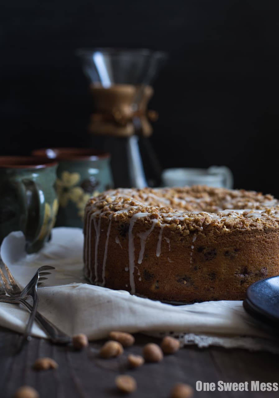 Blueberry Chocolate Chip Cake with Honey Roasted Peanut Streusel