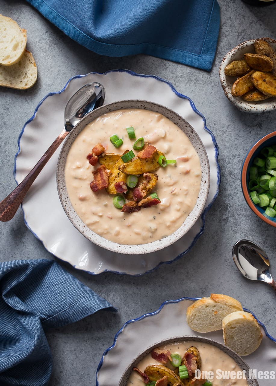 Bacon Beer Cheese Soup with Crispy Potato Croutons