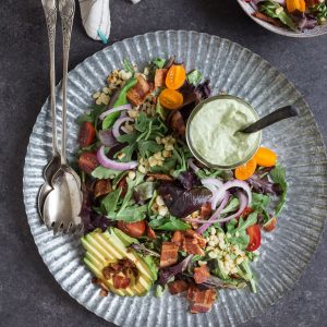 BLT Salad with Grilled Corn and Avocado Ranch Dressing