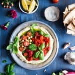 Basil Pesto Hummus with Roasted Cherry Tomatoes