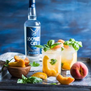 Peach Basil Gin Fizz Cocktail