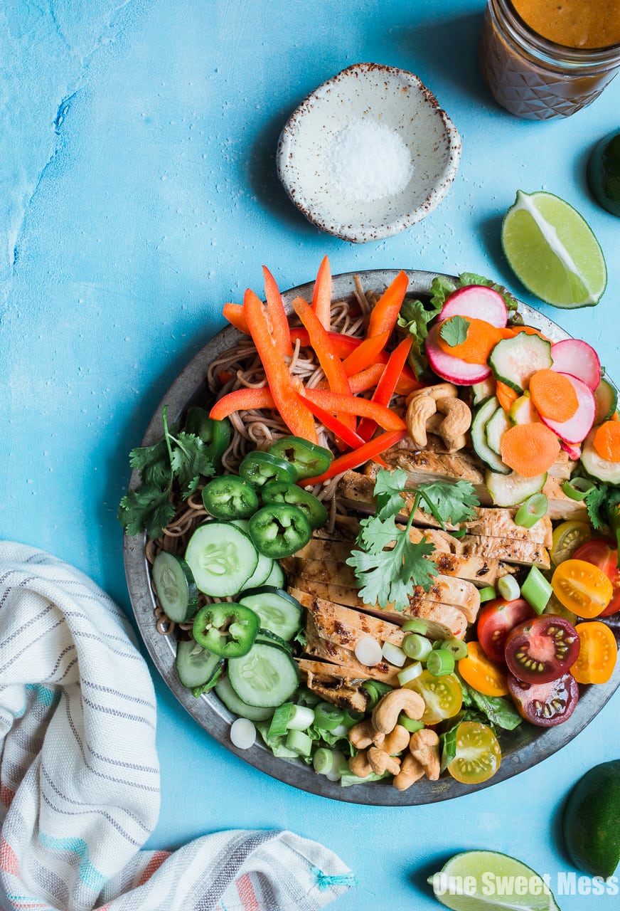 Pineapple Soy Glazed Chicken Bahn Mi Salad with Peanut Dressing