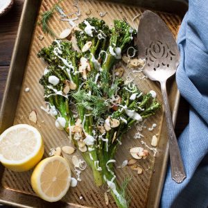 Roasted Broccolini with Dill Yogurt Sauce