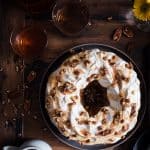 Sweet Potato Bundt Cake with Marshmallow Frosting and Bourbon Pecan Caramel Drizzle