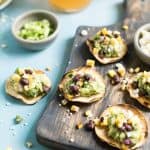 Grilled Corn Salsa & Guacamole Tostadas: This crispy bite-sized appetizer is perfect for football season. They're gluten-free and healthy with a vegan option.